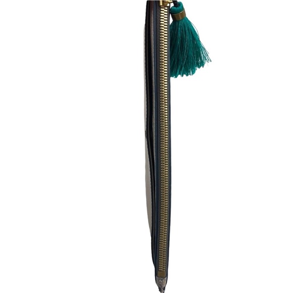 J. Crew Pebbled Metallic Leather with Teal Tassel Pouch Clutch NWT - Picture 7 of 8